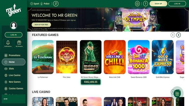 Mr Green - casino utländska screenshot